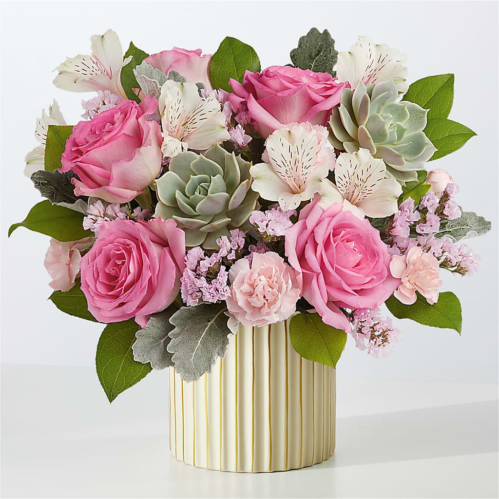 Dusty Rose Bouquet with Ivory Vase – Emica Floral Designs, Saint James City FL