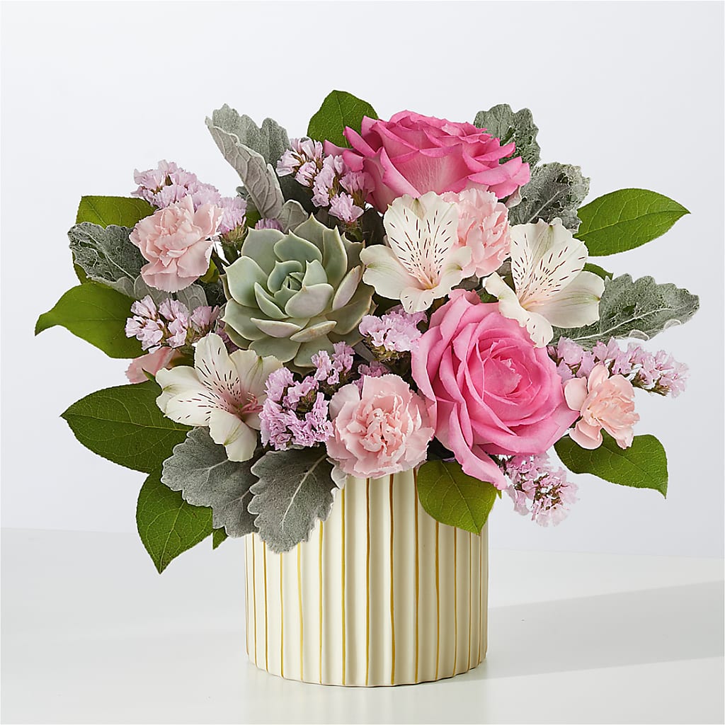 Dusty Rose Bouquet with Ivory Vase – Emica Floral Designs, Saint James City FL