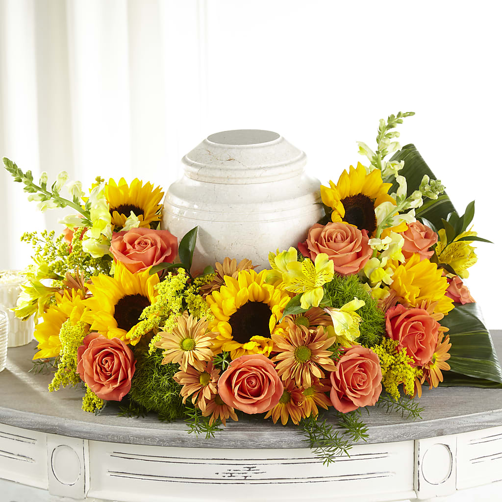 Faithful Sunflower Cremation Adornment – Emica Floral Designs, Saint James City FL