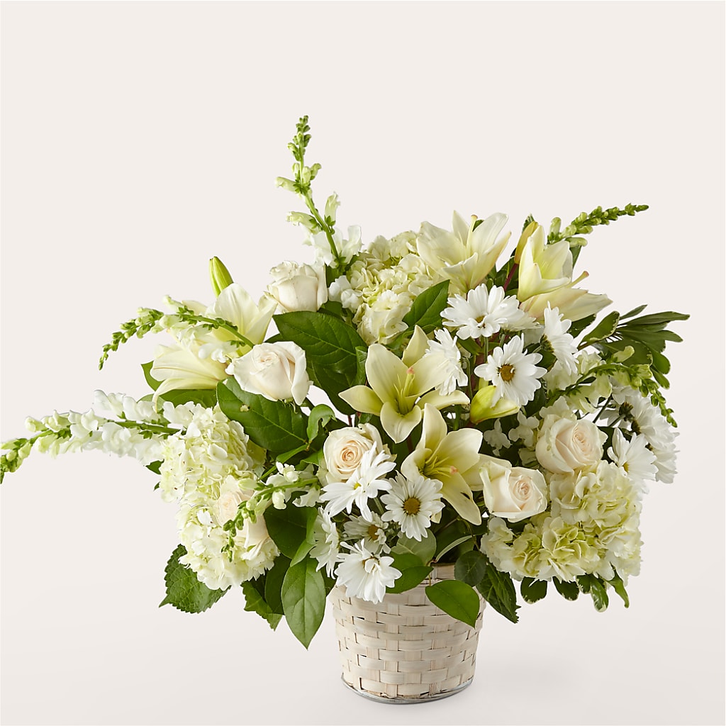 Ivory Elegance Floral Basket – Emica Floral Designs, Saint James City FL