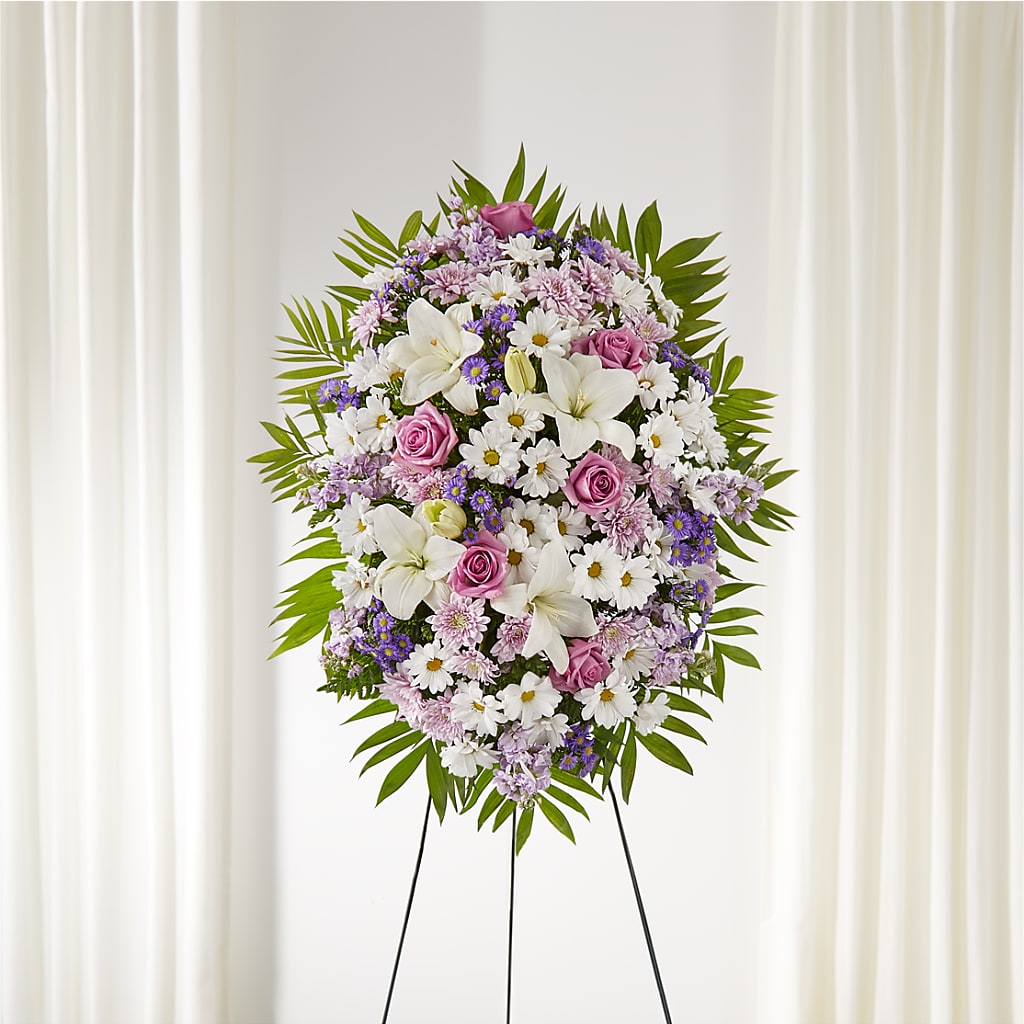 Surrounded by Love Standing Spray – Emica Floral Designs, Saint James City FL