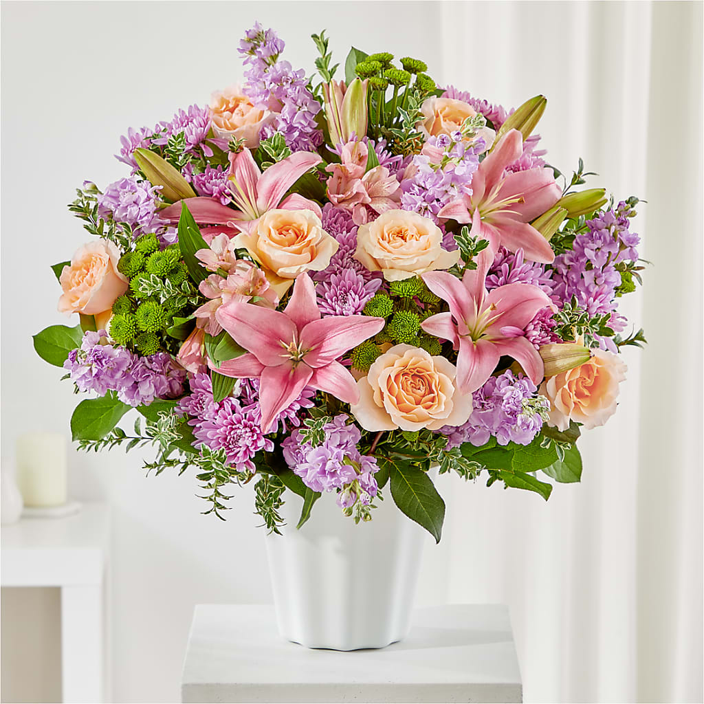 Supportive Embrace Tabletop Basket – Emica Floral Designs, Saint James City FL