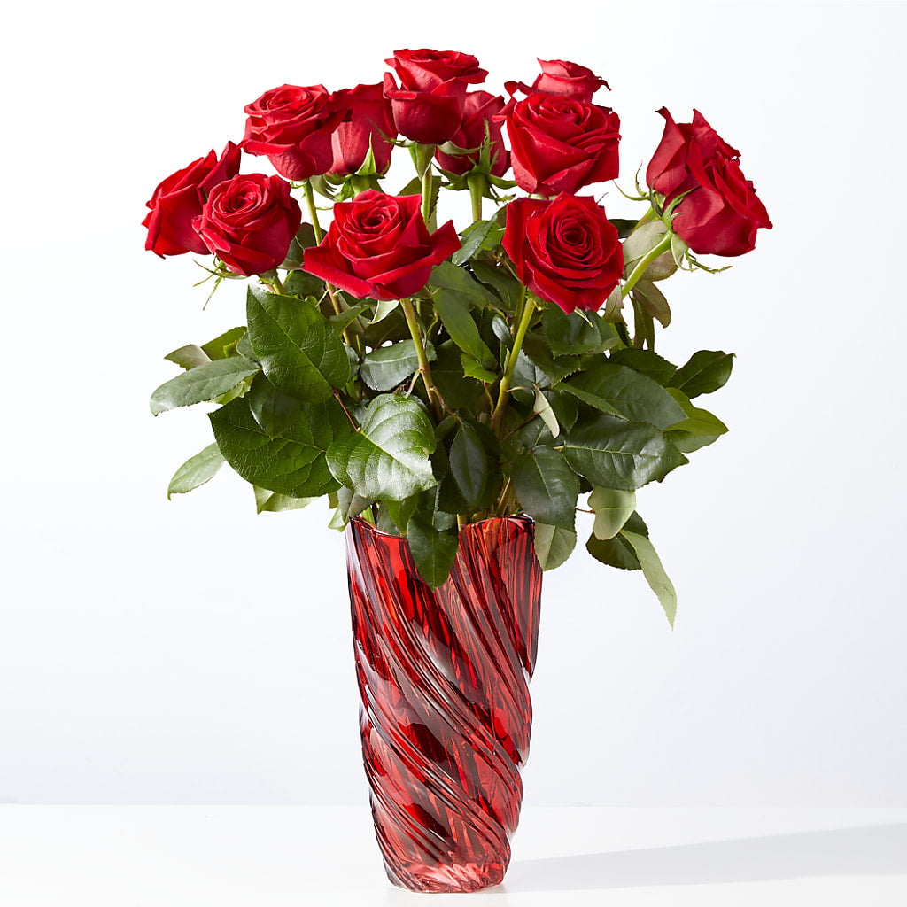 Classic Love Red Rose Bouquet with Luxe Swirl Vase – Emica Floral Designs, Saint James City FL