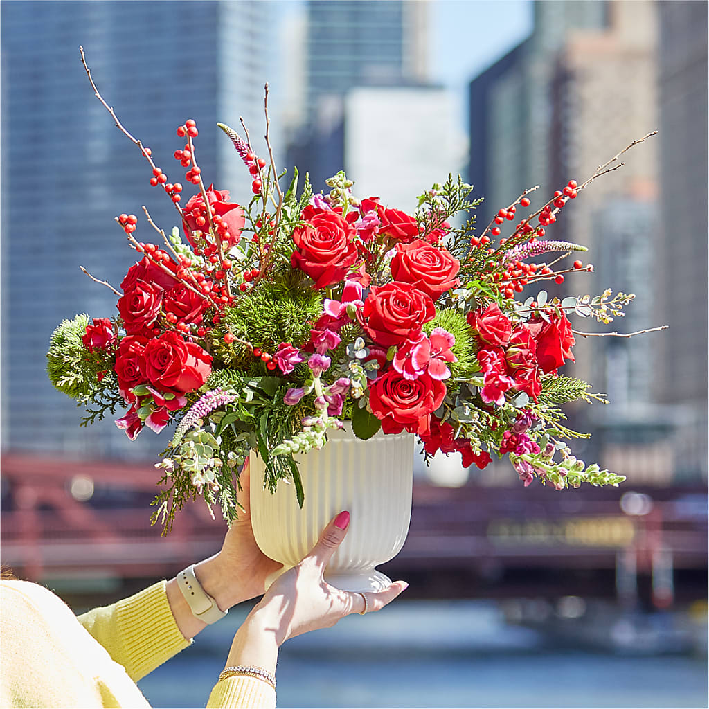Big Red Bow Bouquet –  Emica Floral Designs, Saint James City FL